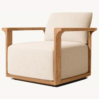 Fauteuil lounge RH Lagos en teck massif, structure en teck, coussin en tissu imperméable et moelleux, fauteuil d'appoint moderne pour extérieur, design minimaliste
