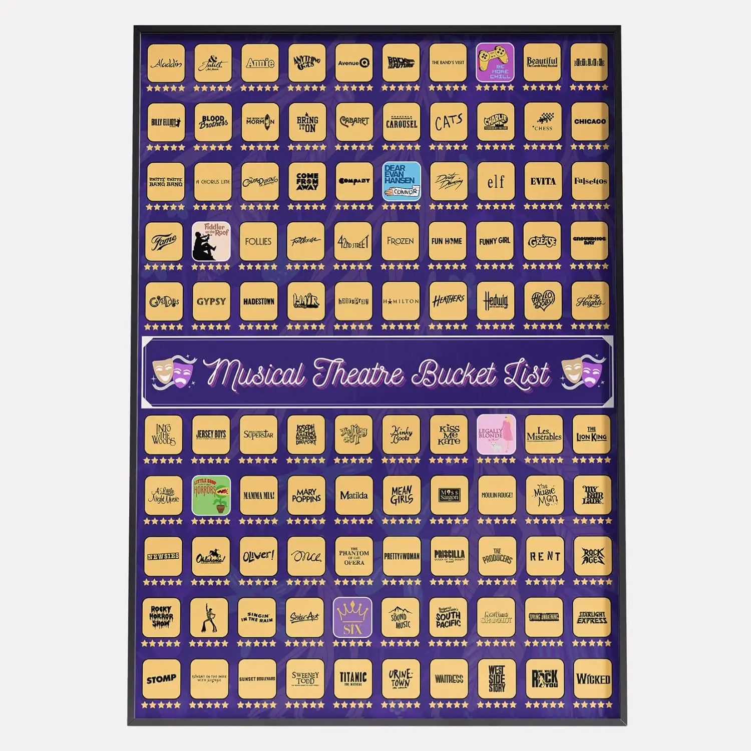 Benutzer definierte Musik theater zeigt Scratch Off Poster-Geschenk für Musik theater Fans und Broadway-Liebhaber