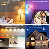 Maison intelligente Bluetooth wifi 9W AC85-265V ampoule LED RGBCW compatible avec Alexa et Google Assistant