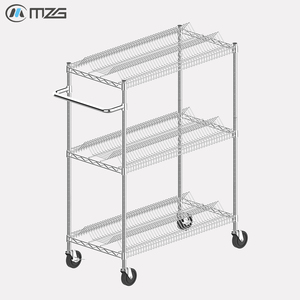Chariot de picking mobile pour entrepôt e-commerce MZG, chariot de récupération de commandes, chariot utilitaire industriel à roulettes avec 3 niveaux de rangement en fil métallique - Product Image 4