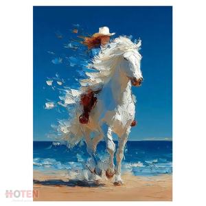 Dipinto Acrilico Fatto a Mano <span class=keywords><strong>di</strong></span> un Cavaliere a Cavallo Bianco con Stile Moderno e Texture Astratta, Effetto Decorativo <span class=keywords><strong>di</strong></span> Alta Qualità su Tela - Product Image 1