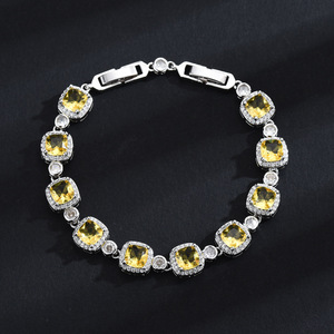 European Style Colored Gemstone Bracelet Gold Plated Tennis Chain Diamond Encrusted Unisex Fashion Jewelry Gift - Product Image 3