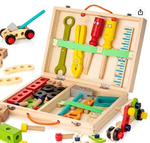 أداة كيت للأطفال ، 36 قطعة خشبية طفل طقم أدوات يشمل أداة مربع ، مونتيسوري التعليمية الجذعية ألعاب البناء