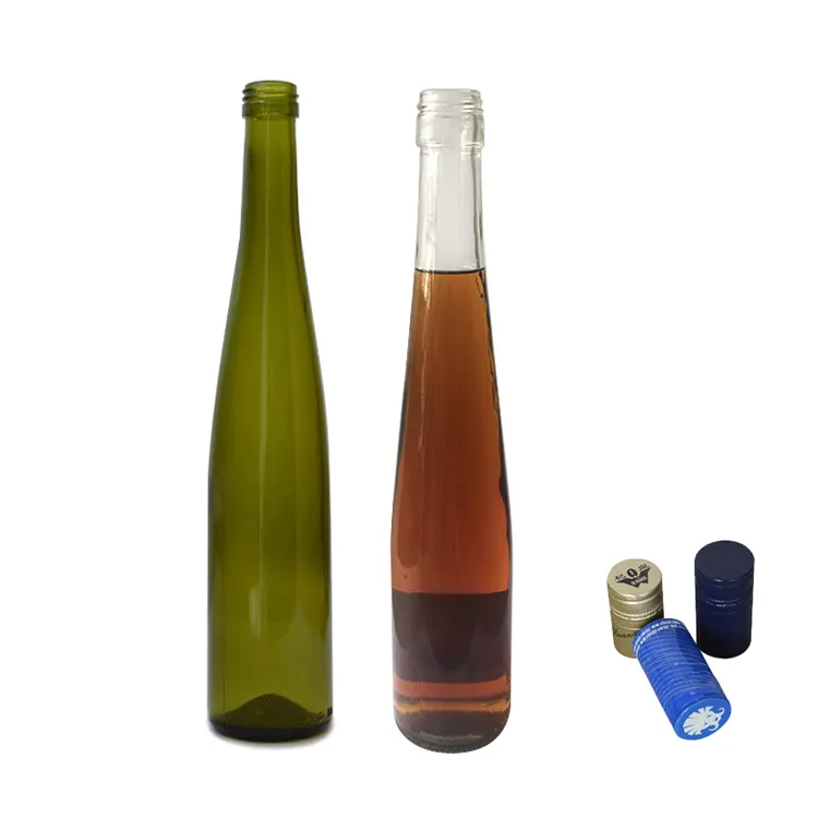Botol kaca anggur hijau tua, kosong 375ml dengan cetakan