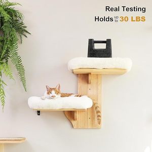 Giocattolo per Gatti FUKUMARU, Mensola Galleggiante a Forma di Albero a 2 Livelli con Cuscino Morbido, in Legno di Gomma Massiccio per Cartongesso da 16 Pollici - Product Image 2