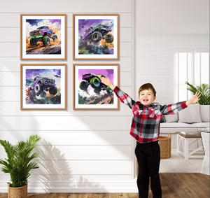 Monster Truck City in ferro fai da te pittura decorativa fatta a mano soggiorno camera da letto appeso dipinto quadrato diamante - Product Image 5