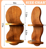 Étagères flottantes en pin à lattes verticales ondulées à 2 niveaux, style moderne du milieu du siècle, bohème rustique, marron, support amovible pour plantes suspendues