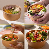 Bols à salade en papier biodégradables personnalisés avec logo imprimé, durables, empilables, de qualité alimentaire, avec couvercles, pour vente en gros