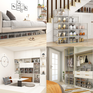 כבל אחסון נעליים גדולה תיבת אחסון נעל stackable פלסטיק המארגן עבור ארון חיסכון מתקפל נעל מתקפלת - Product Image 5