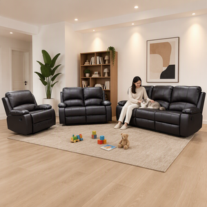 Conjunto de Sofá Reclinable Moderno de Cuero PU con Respaldo Acolchado, Brazos Acolchados y Patas de Metal, Reclinable en 6 Posiciones para Sala de Estar - Product Image 2