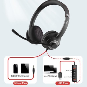 Casque filaire JIAMQISHI avec microphone EH01, double prise USB et 3,5 mm, casque supra-auriculaire pour ordinateur, idéal pour les centres d'appels - Product Image 2