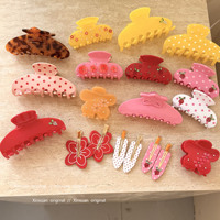 Pince à cheveux élégante en acétate à pois, fleurs et fraises pour femme – Accessoire capillaire quotidien