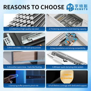 自己油圧式2段伸縮引き出しレール、フルエクステンション、隠しアンダーマウント、キッチン、ダイニング、寝室家具用 - Product Image 3