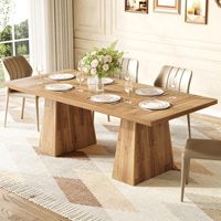 Table à manger rectangulaire moderne en bois SENYU avec pieds en tréteaux pour la maison, 6 places, style scandinave, design stable