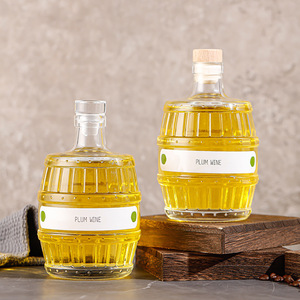 Bouteille en verre transparente en forme <span class=keywords><strong>de</strong></span> baril <span class=keywords><strong>de</strong></span> 500 ml <span class=keywords><strong>vide</strong></span> pour la vodka ou le whisky, avec bouchon en verre ou couvercle en bois, vente en gros - Product Image 2