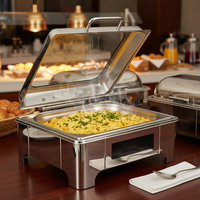 Chauffe-Plat Électrique en Acier Inoxydable avec Couvercle en Verre pour Traiteur, Hôtel, Restaurant, Buffet