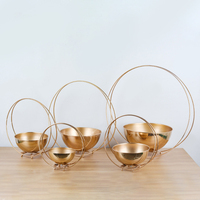 Grand bol en métal doré pour événements, vase à fleurs pour mariage, personnalisable, avec grand anneau en fer, pots à fleurs en métal doré avec support
