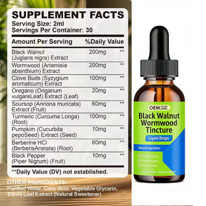 Suplemento Líquido para la Salud Intestinal: Gotas de Tintura de Nuez Negra y Ajenjo con Clavo, Calabaza, Orégano, Cúrcuma, Guanábana y Berberina - Product Image 2