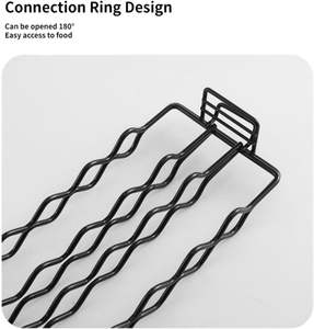 Support <span class=keywords><strong>professionnel</strong></span> amovible pour hot-dogs avec poignée en bois résistante à la chaleur, panier de <span class=keywords><strong>barbecue</strong></span> en acier inoxydable, <span class=keywords><strong>pince</strong></span> en maille pour grillades - Product Image 3