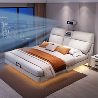 Luxuriöses Kingsize-Bett mit LED-Beleuchtung, Smart-Multifunktions-TV, HD-Projektor – Moderner verstellbarer Holzrahmen, Leder, 3 Jahre Garantie