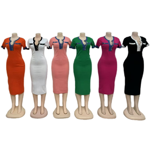 2025新款现货针织拼布口袋刺绣纯色休闲透气夏季女装长裙- - Product Image 2