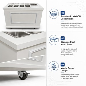 Chariot à bonbons blanc moderne et compact pour mariages et fêtes, présentoir pliable en bois pour desserts et snacks, en promotion - Product Image 3