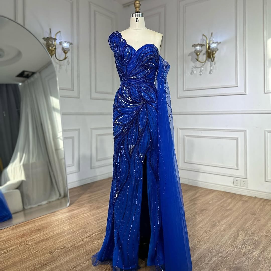 royal blue with silver dress Royal Blue & Silver Evening Dresses - V Neck Keyhole