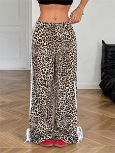 <span class=keywords><strong>Pantaloni</strong></span> a Gamba Larga con Stampa Leopardata da <span class=keywords><strong>Donna</strong></span>, Casual a Vita Alta Elasticizzata, Sportivi con Strisce Laterali - Product Image 2