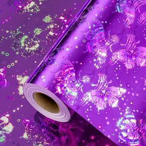 High Quality <b>Holographic</b> Butterfly Pattern Metallized Wrapping <b>Paper</b> Roll Gift Wrap for Valentine Day Birthday Craft DIY - Product Image 2
