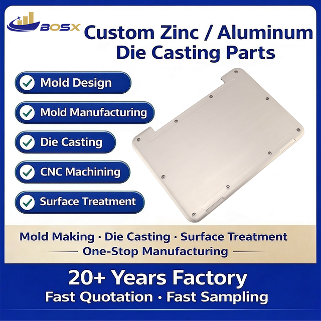 BOSX Custom Zinc Alloy Laptop Bottom Case OEM Precision Die Casting Computer Housing Base Plate As Per Drawing Services
