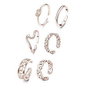 Stainless Steel <b>Open</b> <b>Ring</b> Set With Hollow Out And Heart Designs Adjustable Stackable <b>Rings</b> For Daily Wear And Gifting - Product Image 5