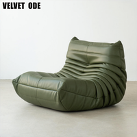 Nuevo Sillón Togo de Cuero Genuino con Esponja Comprimida, Cómodo y que Ahorra Espacio, Sofá Individual para Rincón de Ventana y Estudio