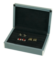 Caja de Madera Rectangular con Tapa para Gemelos de Hombre, Diseño Liso con Acabado Brillante de Lujo Personalizado por Sonny, Color Gris, con Capacidad para 20 Pares