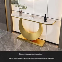 Mesa Consola de Estilo Italiano Moderno y Lujoso para Sala de Estar, con Tablero de Piedra y Estructura Metálica, para Pasillo y Corredor