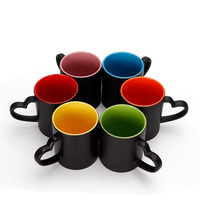 Tasse magique intérieure colorée en forme de cœur 11 oz, transfert à chaud, bricolage, Sublimation revêtue, vierge, noir mat, tasses en céramique à couleur changeante