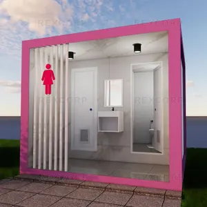 Contenedor portátil de 10 pies, contenedor móvil para baño, baño público femenino y masculino con lavabo en Francia