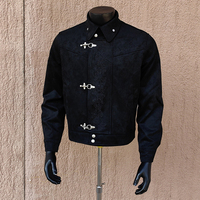 Veste en daim noir pour homme sur mesure, broderie gothique filigranée, fermeture à boucle métallique, streetwear, marque privée, faible MOQ, OEM, ODM