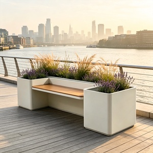 Banco de Jardín Moderno Cuadrado de Acero Inoxidable con Macetas Integradas y Asiento para Decoración de Jardín - Product Image 2