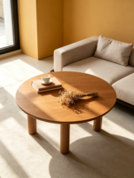 Nouvelle arrivée, table basse en bois massif de chêne clair, durable, faite à la main, pieds cylindriques courts, style moderne du milieu du siècle, multi-usages, salon