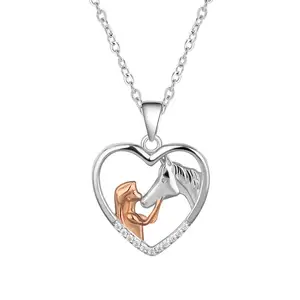 Sierlijk Schattig Meisje Kus Paard 925 Sterling Zilver 18K Rose Vergulde Hangende Kettingen Voor Dames Meisjes Dames Mode Sieraden