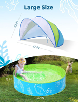 Piscine portable en PVC de 47 pouces et tente de plage pour jeux aquatiques en extérieur avec auvent, écologique et durable pour enfants et adultes