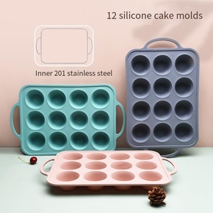 Tùy Chỉnh Cùng Một Thiết Kế Silicone Khuôn Bánh Nướng Hình Trái Tim 12 Khoang Với Thép Không Gỉ Skeleton Muffin Cup Khuôn - Product Image 2