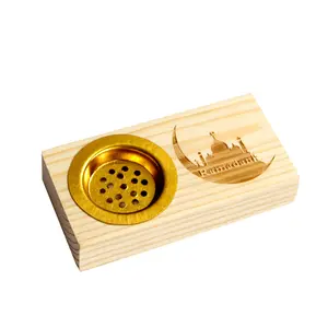 Soporte de quemador de incienso personalizado de madera, conos árabes de Ramadán, con accesorios de cobre, venta al por mayor