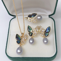 Ensemble de bijoux de mode pour femme, collier, bague et boucles d'oreilles en laiton plaqué or avec perles d'eau douce, idéal pour un cadeau de mariage, livraison directe