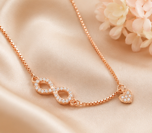 925 Sterling Silver Rose Gold Plated <b>Infinity</b> <b>Bracelet</b> for Women CZ <b>Infinity</b> Symbol <b>Bracelet</b> with Heart Charm Adjustable - Product Image 6