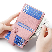 Dompet Kulit Lychee untuk Wanita, Tempat Kartu, Dompet Kulit Sapi, Dompet Pendek Resleting Kulit Asli Lucu untuk Wanita