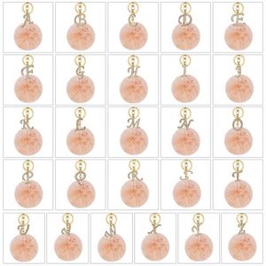 Llavero DIY de 26 letras inglesas con diamantes brillantes, bola de pelo de conejo, llavero de felpa con cristal, llavero de metal para bolso, regalo de joyería al por mayor - Product Image 2