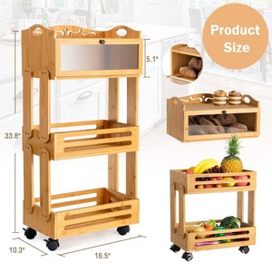 Modern minimalist bamboo shelf, multi-tiered floor-<b>standing</b> <b>vegetable</b> and fruit storage rack, solid wood movable storage rack - Product Image 4
