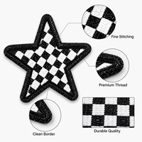 Prêt à expédier : Patchs étoile à carreaux, badges brodés à carreaux, appliques thermocollantes à bordure pailletée pour chapeaux, vente en gros en stock
