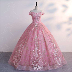 2025 abito in Quinceanera in raso stile Minthson blu reale con ricamo oro lungo fino al pavimento abito da ballo con scollo a barca abito da sposa rosso - Product Image 5